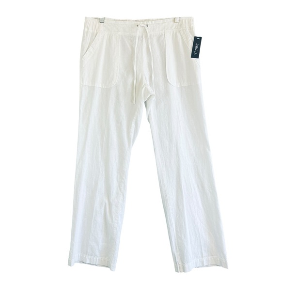 PURE AMICI Linen Cotton Wide Leg Pants Pockets White Drawstring Size Medium NWT - Picture 1 of 10